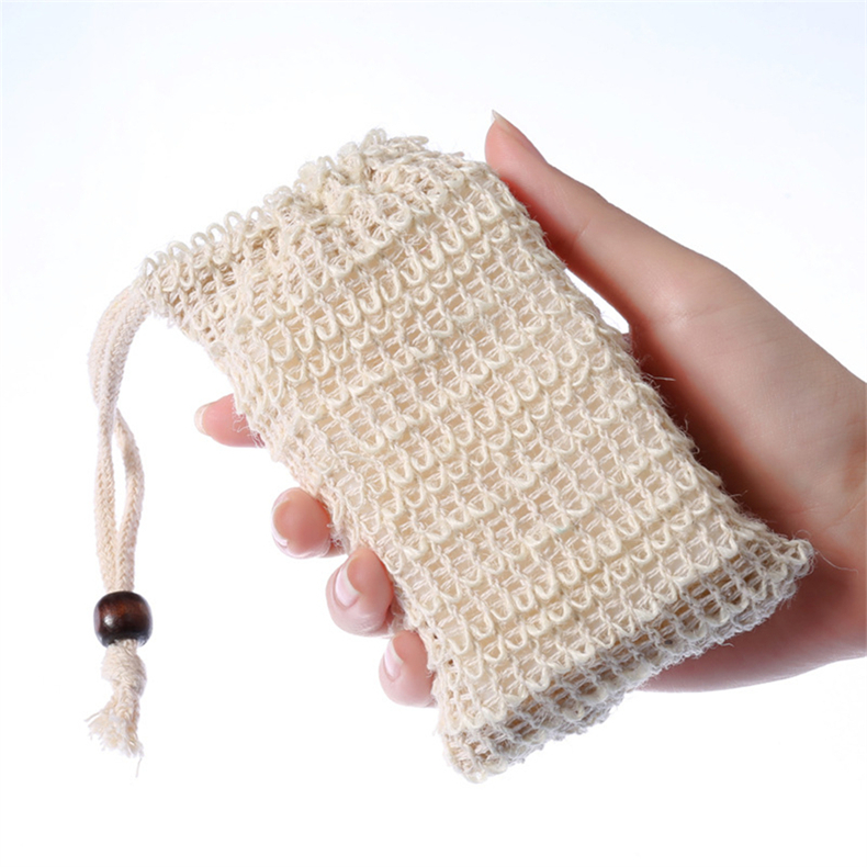 Eco Friendly Pouch Soap Mesh Foaming Bubble Net Bags Saver Cotton Natural Sisal Foam Bath Mesh Sponge Exfoliating Soap Bags