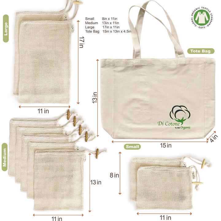 Grocery reusable shopping organic cotton mesh produce drawstring bag