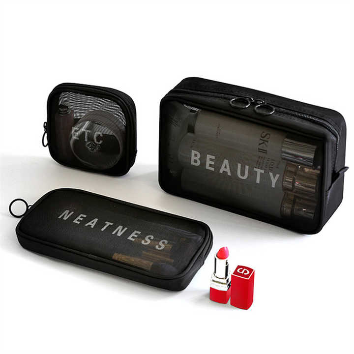 Travel Cosmetic Bag Women Zipper mesh Makeup Case Storage Pouch vinyl air Toiletry Beauty clear cosmetic Bags