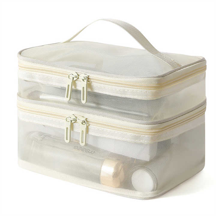Nylon gauze transparent double makeup bag female travel cosmetics storage large capacity toiletry bag wholesale printing LOGO