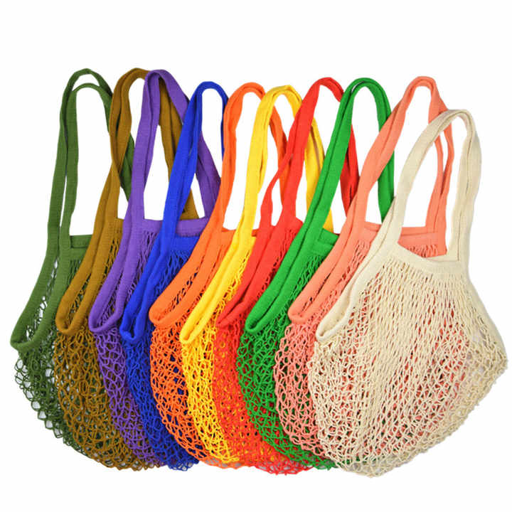 Natural reusable GOTS certified organic net produce tote shopping cotton mesh bag