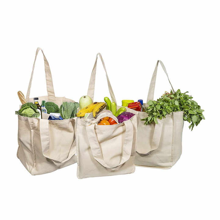 Large Shopping Pocket Organic Cotton Canvas Tote Bag With 6 Large Interior Pockets