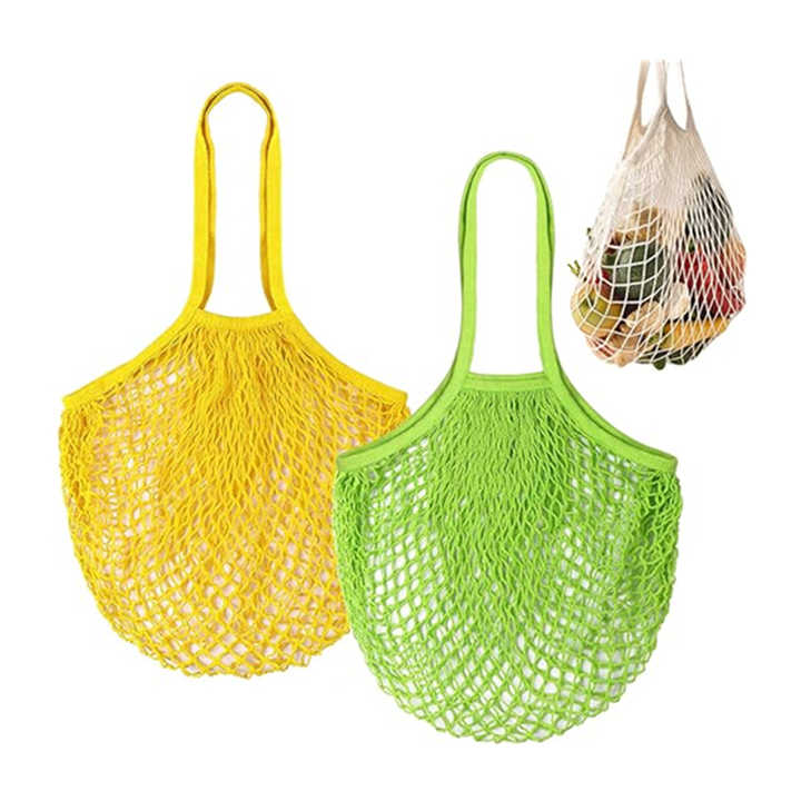 2023 Custom Logo Eco Friendly Washable Reusable Organic Colorful Cotton Mesh Net bag for Fruit and Vegetable Shopping Bags