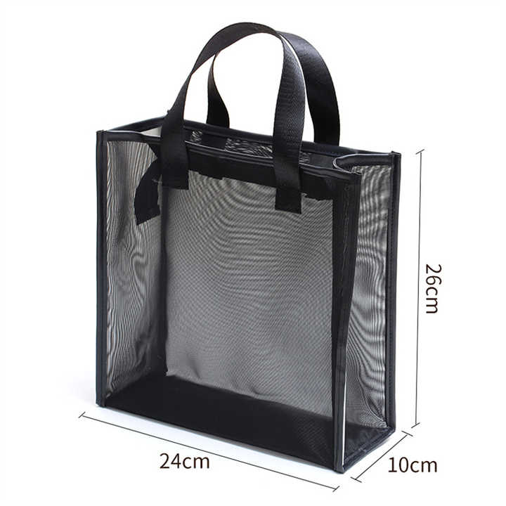 Wholesale nylon mesh bag Large capacity portable toiletries storage black mesh bag gauze shopping bag