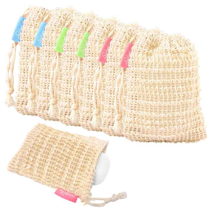 Eco-Friendly Natural Cleaning Organic Cotton Mesh Drawstring Saver Sisal Soap Bag Pouch With Drawstring