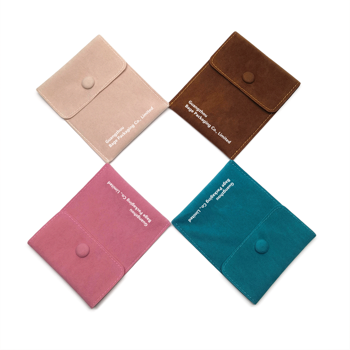 Custom Logo Anti Dust Jewellery Bag Packaging Bags Folded Velvet Small Envelope Button Flap Microfiber Jewelry Pouch