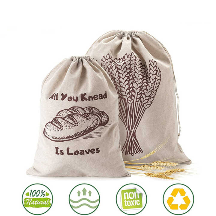 Wholesale Natural Organic Eco-friendly Reusable Food Storage Bags with TPU Lining Linen Organic Cotton Bread Bags