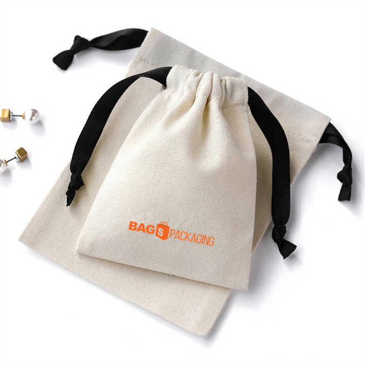 Custom ECO friendly gift jewelry packaging organic drawstring muslin cotton pouch bag with logo wholesale for Christmas