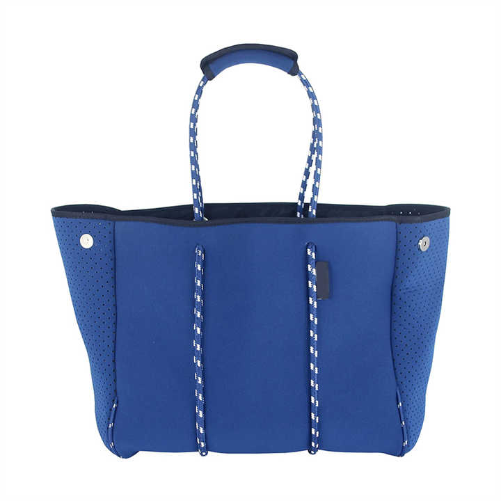 Blue Color Perforated Neoprene Beach Bags Lady Beach Shopping Tote Bag Traw Beach Bag