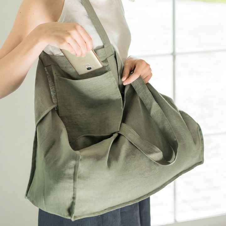 Zero waste bag Reusable bag Linen market shoulder Shopper Washed linen tote bag