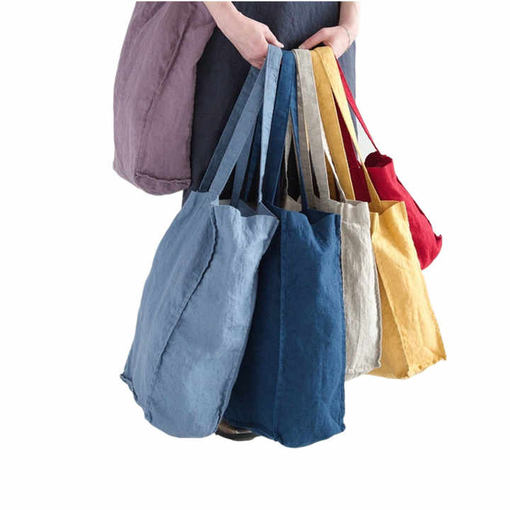 luxury customized cotton linen shopper bag with logo tote linen shopping bag