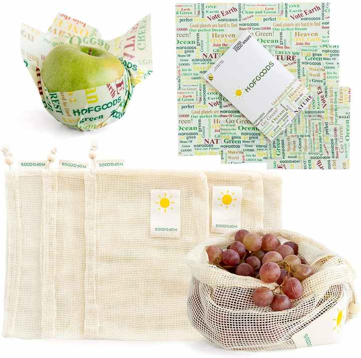 Beeswax Wrap & Produce Bags Cotton Mesh Organic EcoFriendly Reusable Beeswax Food Storage Zero Waste Washable Sandwich