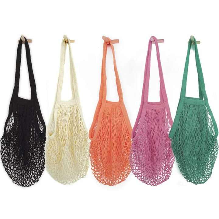 Customized label colorful net Crochet String Reusable Shopping French Grocery Tote Cotton Mesh Bag