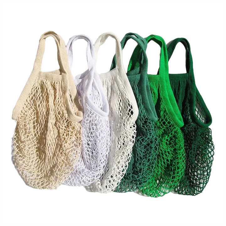 Customized Label Colorful Net Crochet String Reusable Shopping French Grocery Tote Cotton Mesh Bag