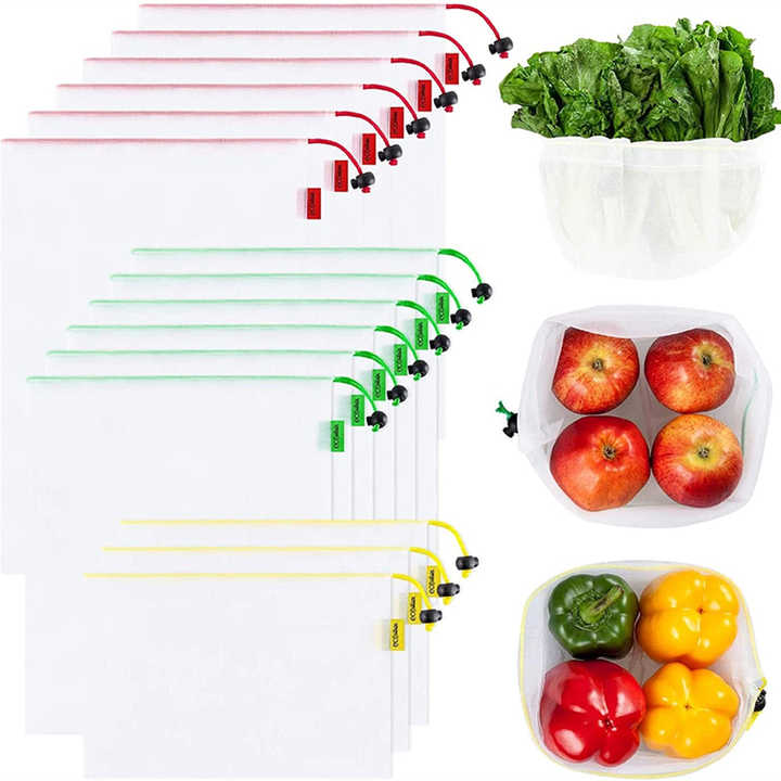 Custom RPET GRS Net Heavy Duty Shopping Reusable Grocery Storage Mesh Produce Bags with Drawstring for Fruits Vegetable