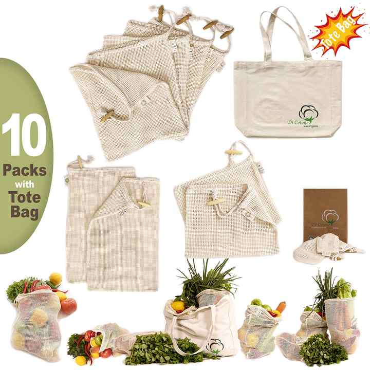 GOTS certified for fruits and vegetables custom printed produce reusable canvas shopping tote organic cotton mesh bags