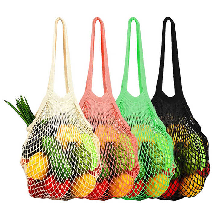 Wholesale reusable cotton mesh bags for fruits and vegetable handle mesh cotton bag customized tote bags