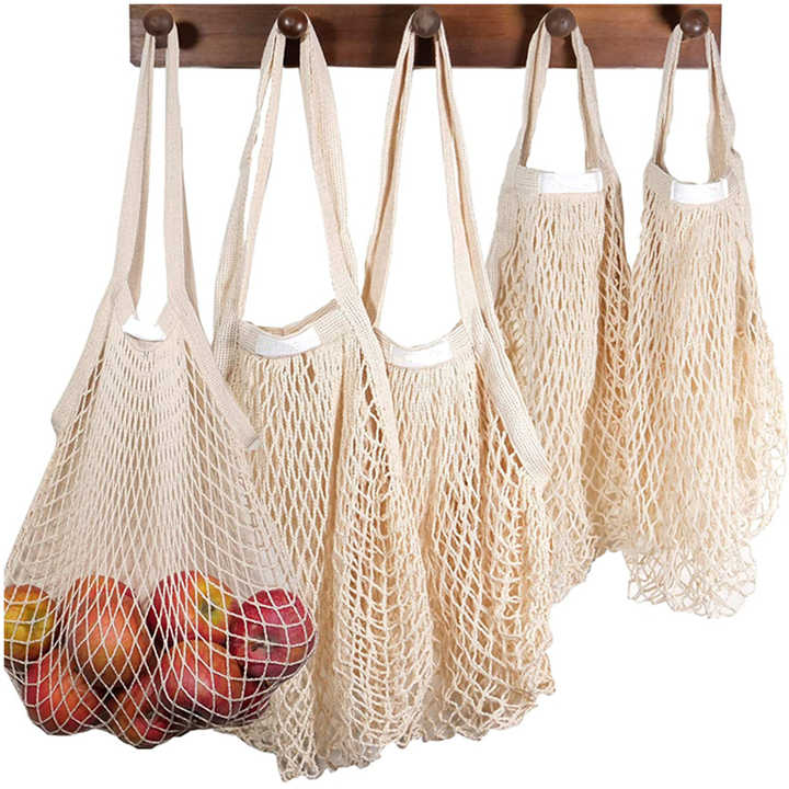 Customized New dual handle vegetable cotton mesh bags reusable cotton mesh grocery bags