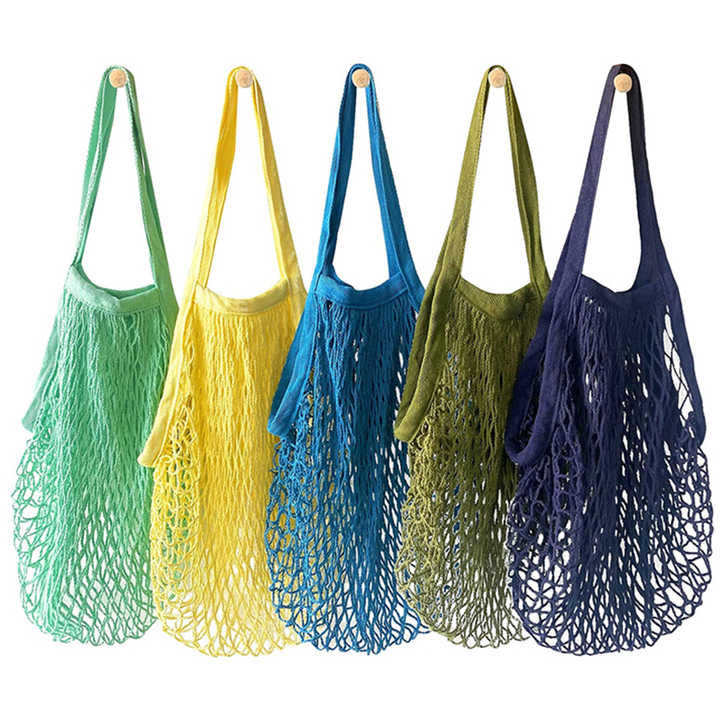 Eco-Friendly Knit Mesh Tote Bag Organic Fruit and Vegetable Shoulder Cotton Mesh Net Shopping Bag With Custom Logo