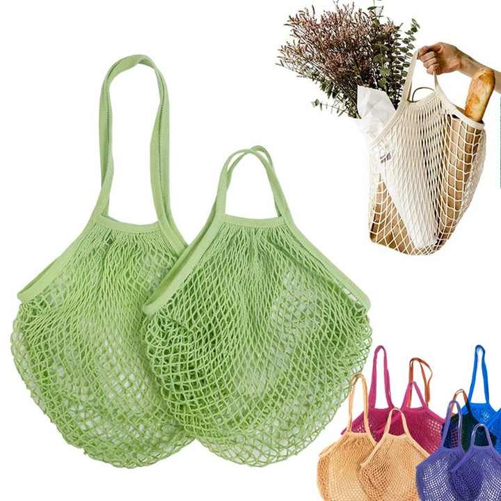 Eco-Friendly Portable Reusable Fruit Vegetable Storage Cotton Foldable Mesh Shopping Net Tote Bags