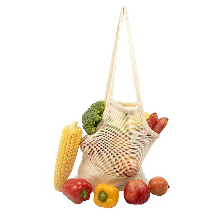 Custom Logo Reusable Cotton Mesh Bag Grocery Shopping Net Strings For Vegetable Fruit Food Package