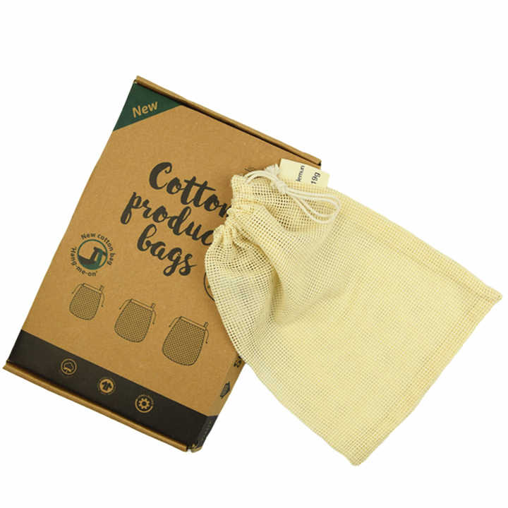 Factory wholesale cotton mesh fruit bags with drawstring cotton mesh storage bags can be logo free samples