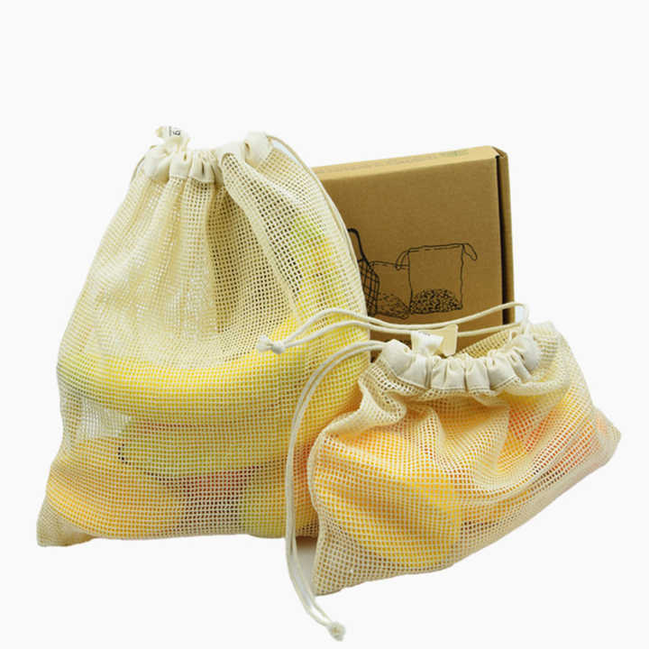 Huahao eco-friendly reusable fruit vegetable organic cotton mesh bags for supermarket