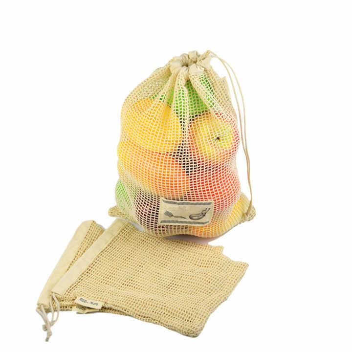 Hot Sale Eco Friendly Reusable Produce Shopping Grocery Mesh Net Small Cotton Muslin Drawstring Bags for Vegetables and Fruits