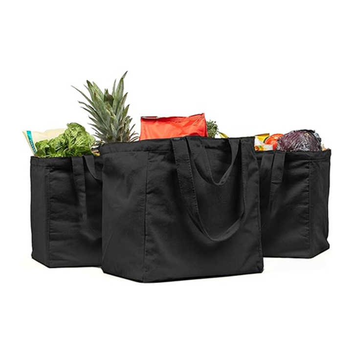 Eco friendly custom logo black color canvas cotton tote bag square shape laminated waterproof canvas cotton shopping tote bag